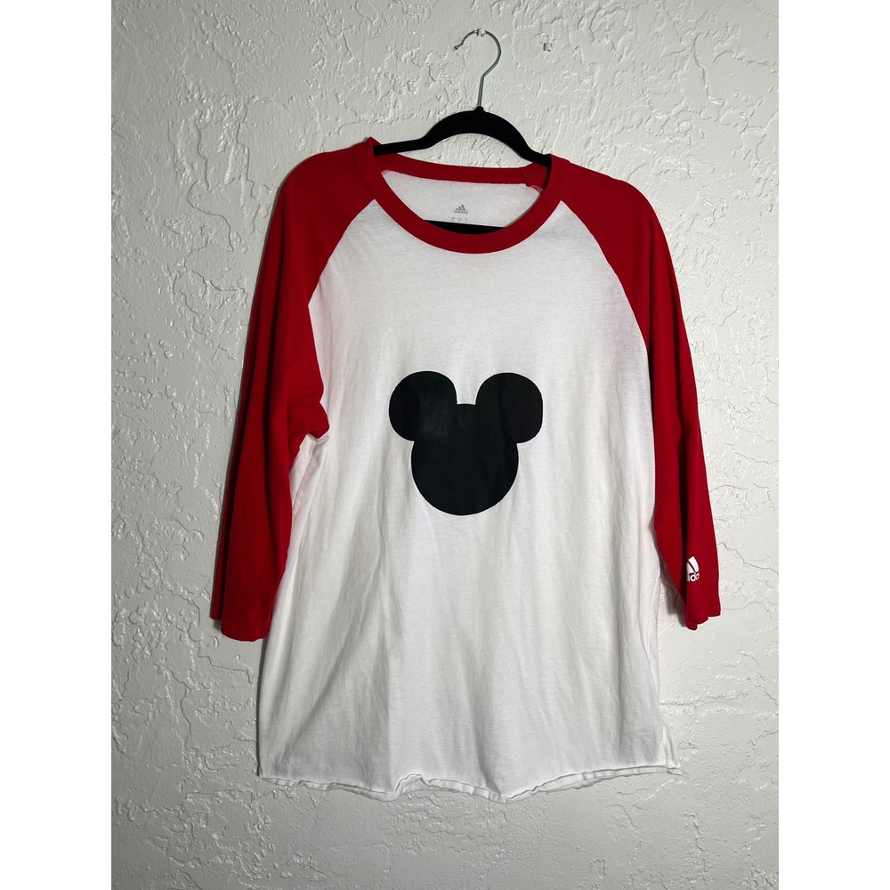 Adidas Disney Mickey Mouse Raglan Baseball Shirt Red White Size XL
